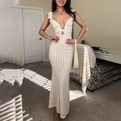 Sleeveless summer knit dress styled for beach vacation