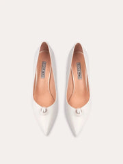 White pearl pointed pumps styled for weddings and modern parties