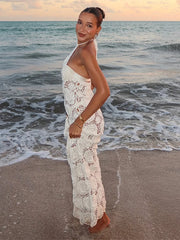 Elegant ankle-length crochet maxi dress with medium stretch