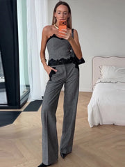 Two-piece set with refined lace accents and tailored long-line fit