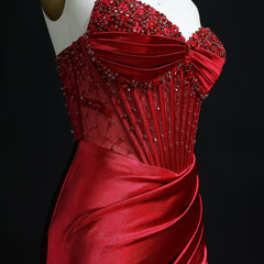 Close-up of crystal detailing on sweetheart bodice of satin gown