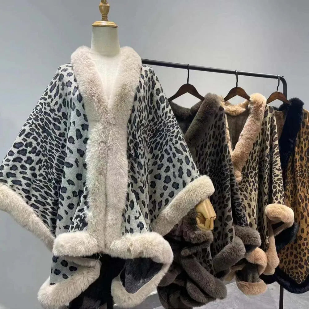 Thick winter cape coat with soft trim