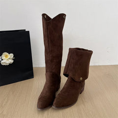 Soft suede knee boots with slip-on design
