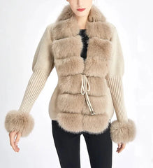 Slim fit knitted faux fur jacket with removable trim