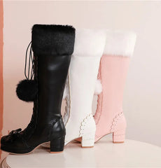 Platform winter boots with faux-fur trim