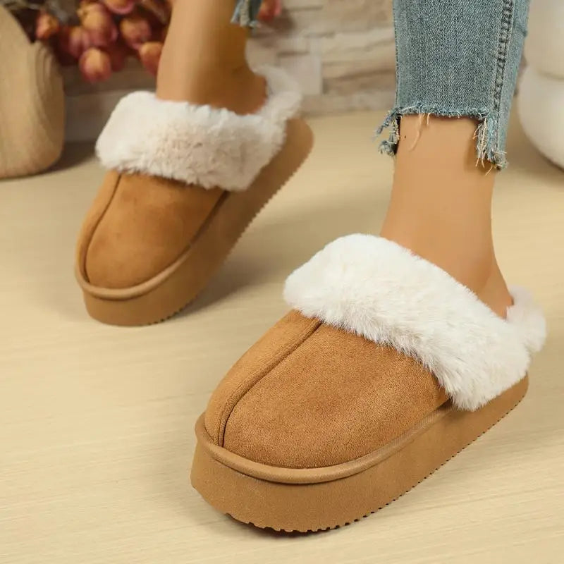 Khaki plush fur winter boots for women