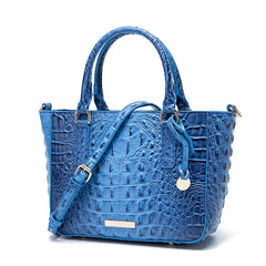 Blue PU leather tote with gold hardware