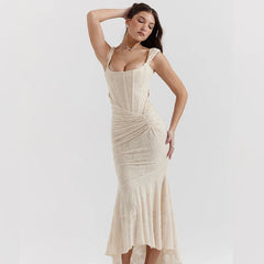 Sleeveless ankle-length lace mermaid gown