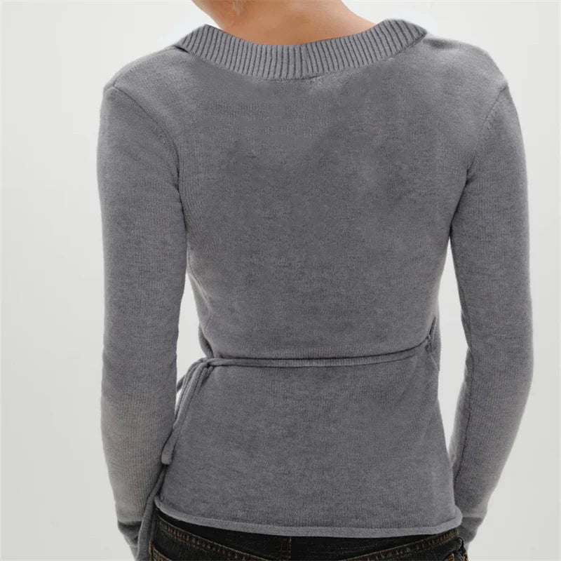 Women’s wrap-style knit top designed for everyday wear