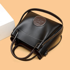 Black soft PU leather 3-layer crossbody tote bag with handles
