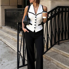 Women’s tailored vest top worn solo for summer street style