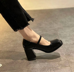 Spring fashion black Mary Jane high heel pumps