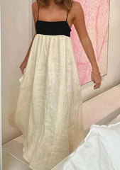 Elegant color block maxi dress styled for evening wear
