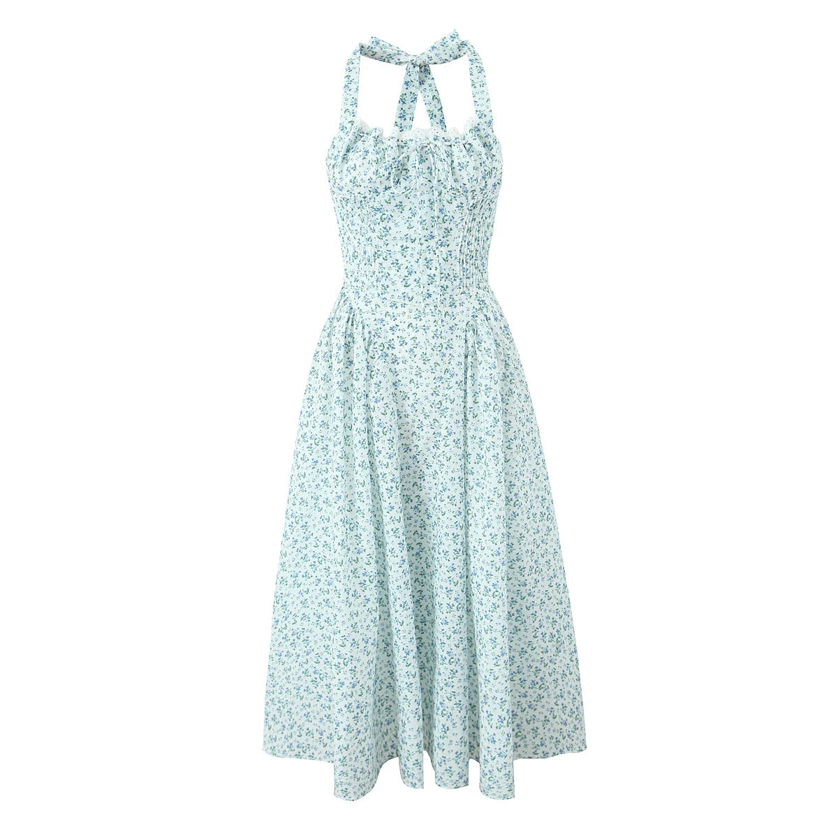 Summer midi dress with halter neckline and lacing straps