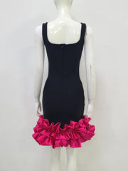 Party-ready sleeveless mini dress styled with ruffles