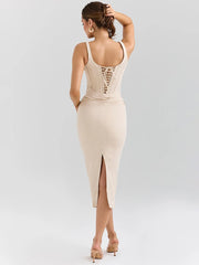 Sexy backless club midi dress for evening wear