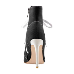 Canvas lace-up booties styled for street fashion look- back