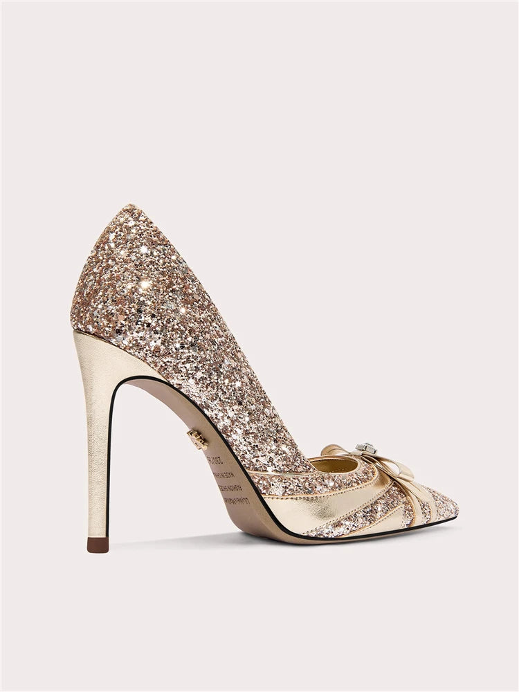 Women’s evening high heel pumps with rhinestone bow