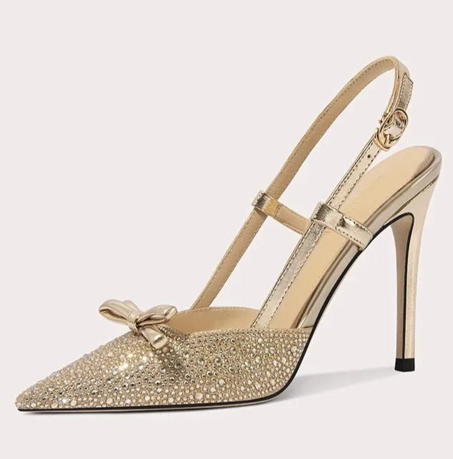 Sparkly rhinestone thin heel banquet shoes