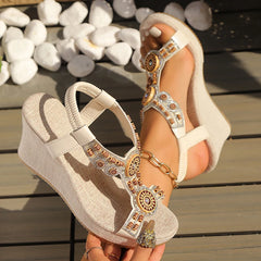 Gladiator-inspired boho wedge sandals with elastic strap