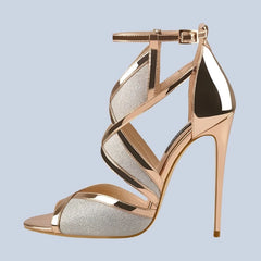 Women’s gold ankle wrap high heel party sandals