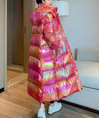 Long padded winter coat with cotton filling and zipper closure