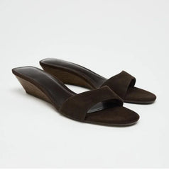 Women’s summer wedge heel slides in brown suede texture