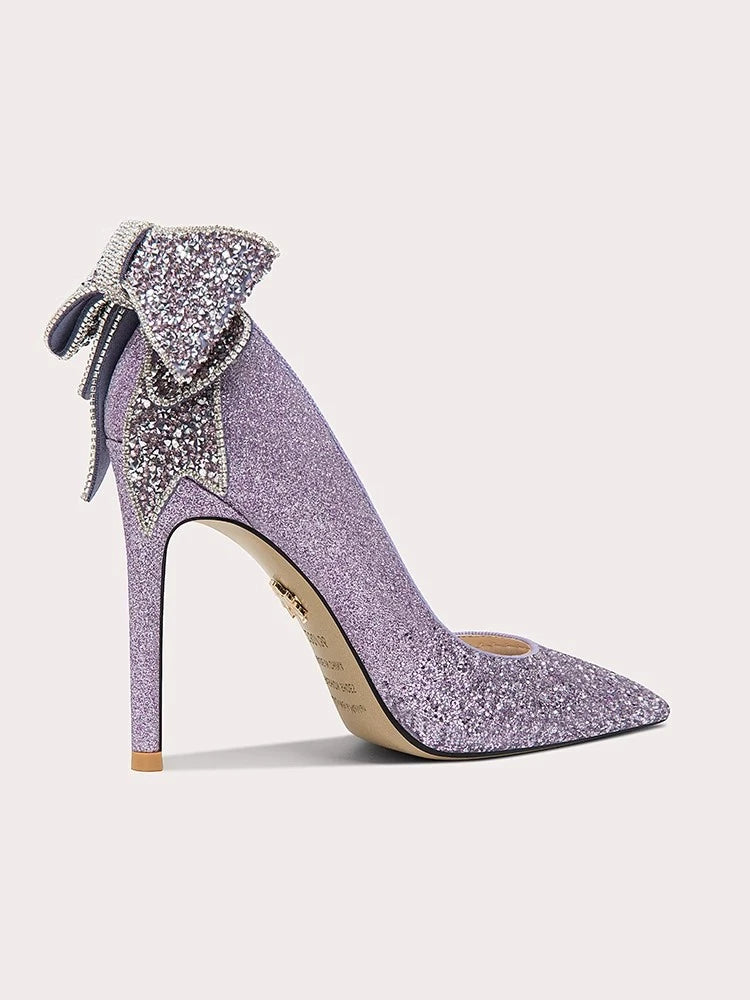 Women’s evening stilettos with sparkling rhinestone bow