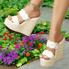 Women’s cane platform wedge shoes for summer