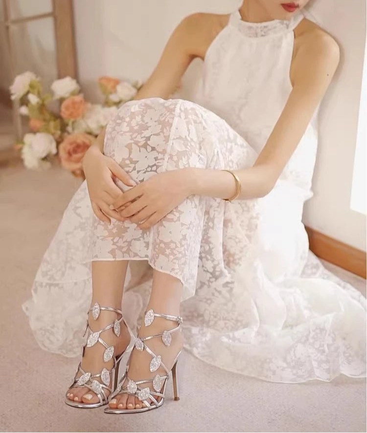 Women’s round open toe party sandals with ankle strap