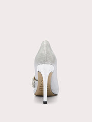 Women’s silver tassel embellished pumps for banquets- back view