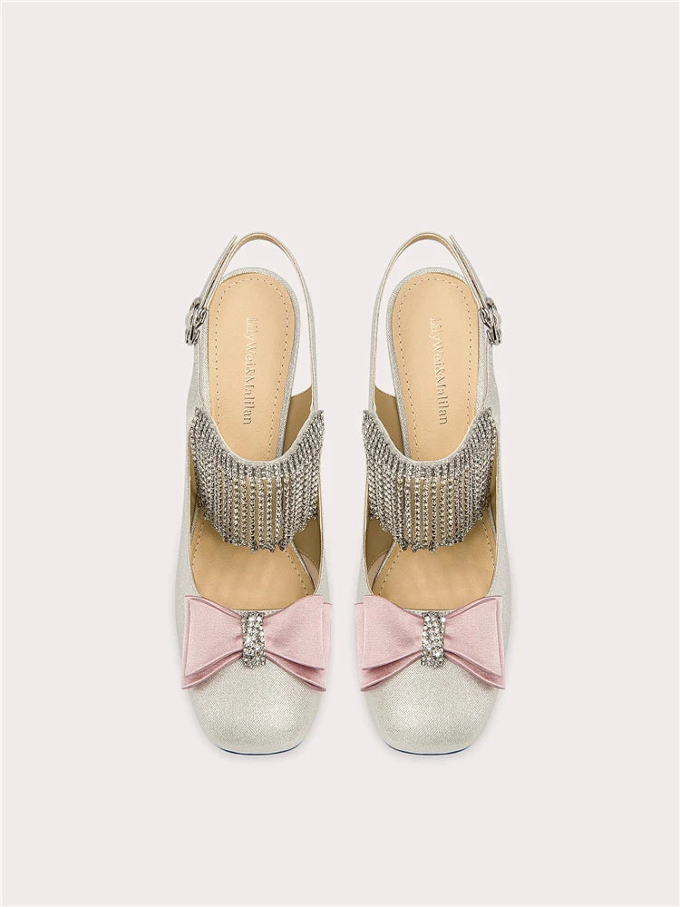 Women’s stiletto banquet shoes with pearl tassel accent