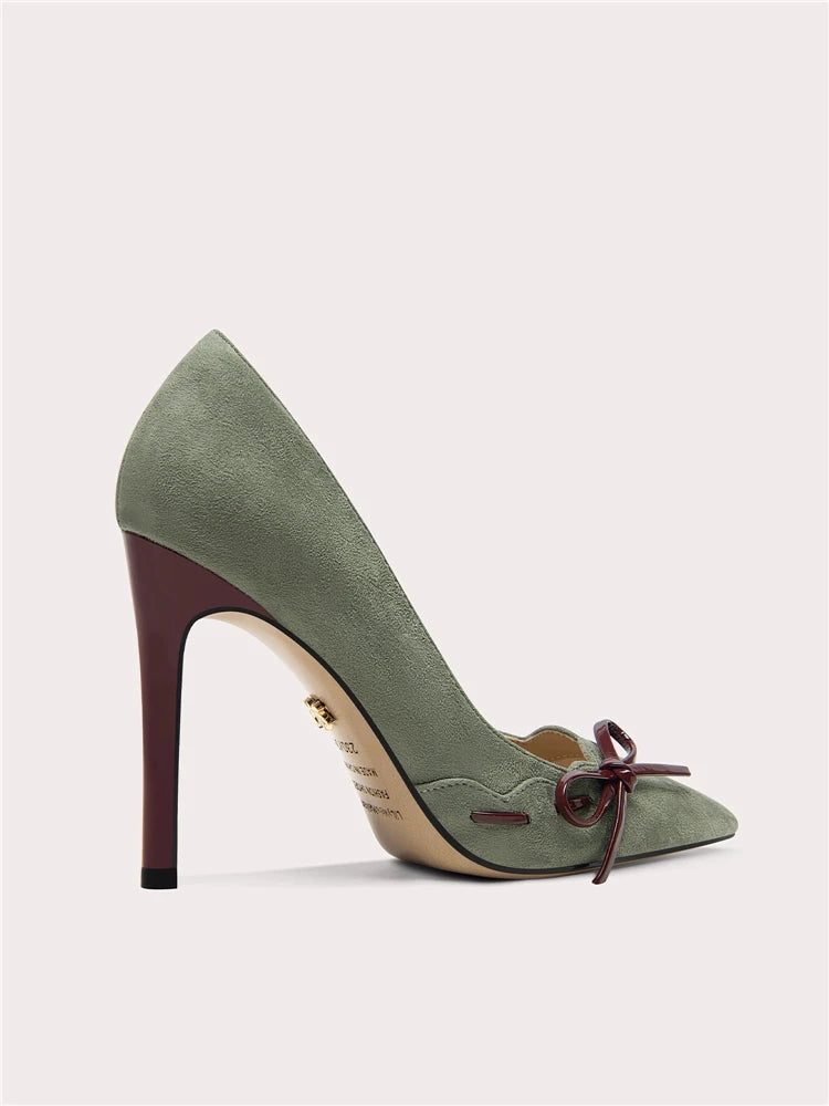 Luxury suede bow pumps with stiletto heel and platform