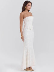 Elegant white party co-ord with maxi skirt