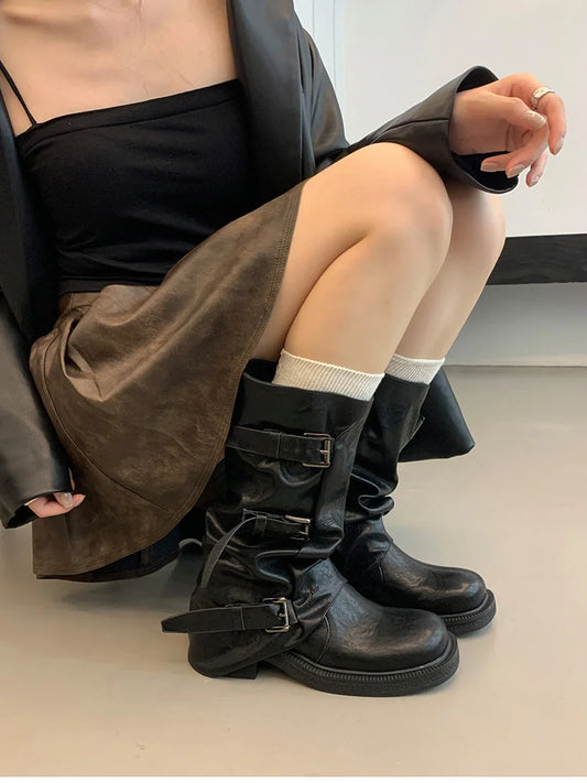 Women’s western knee boots with three buckle straps