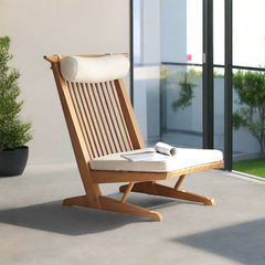 Wooden balcony recliner chair in natural finish