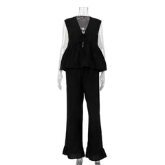 Workday black solid coord ruffle set for business casual looks
