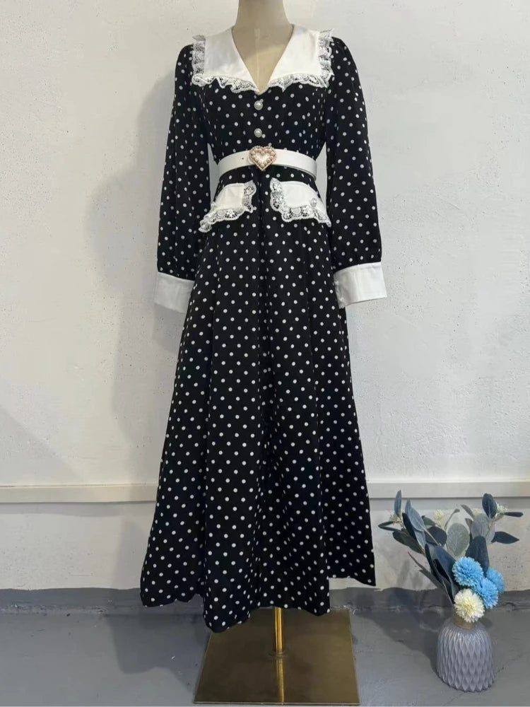 Workwear belted dot midi dress made for modern office and stylish outings