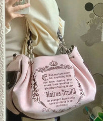 Y2K Harajuku style pink tote with spacious interior