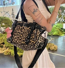 Vintage aesthetic leopard handbag for women streetwear