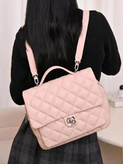 High street style pink quilted backpack for women