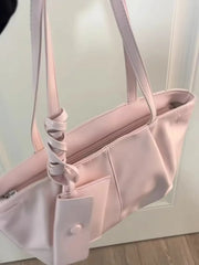 Soft pastel pink PU leather shoulder bag with zipper