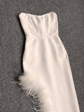 Strapless Feather Split Knitted Midi Dress