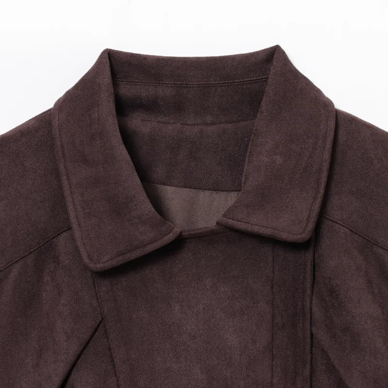 Zip front brown suede jacket designed for versatile weekend style