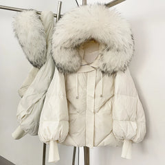 Detail shot focusing on the zipper track and pocket placement on a regular-length down puffer jacket with a structured, smooth finish.