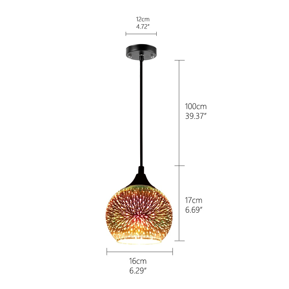 3D Colorful Fireworks Hanging Glass Lampshade Chandelier E27 LED 