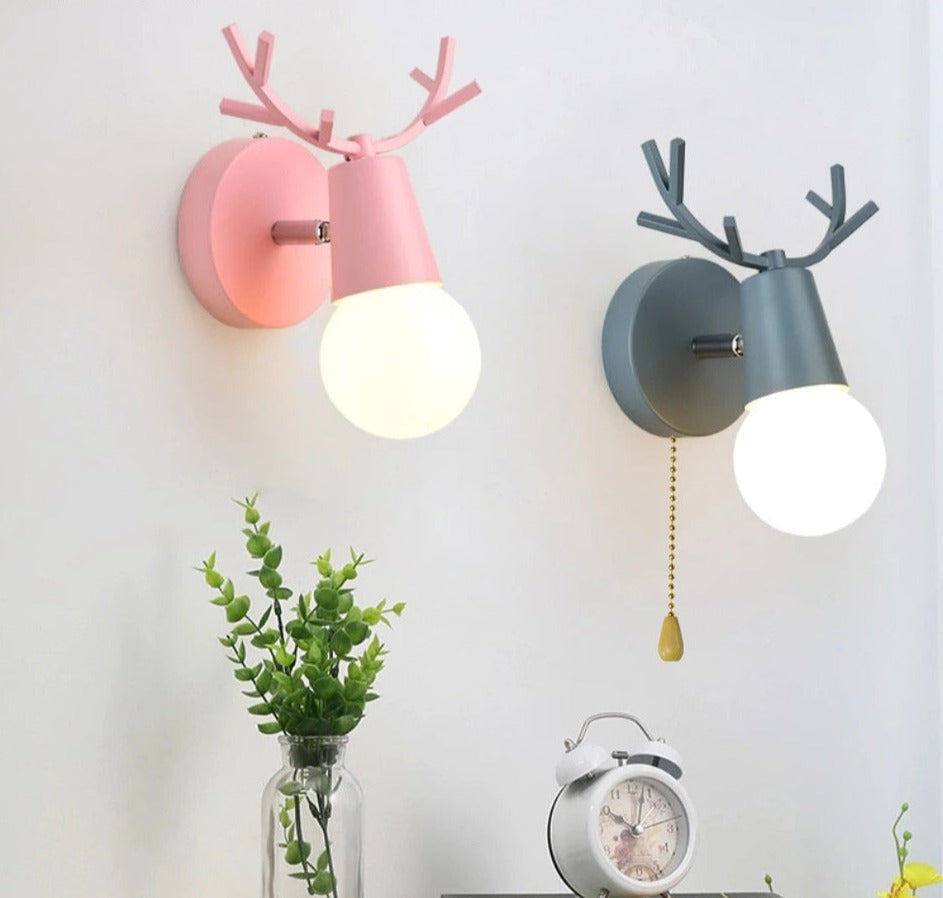 Adjustable LED Cartoon Deer Antlers Sconce Wall Mounted Lighting 