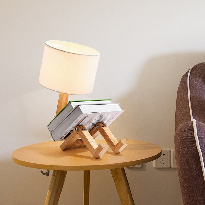 Adjustable Man Shape Table Lamp Creative Wooden Folding Robot Reading Light 