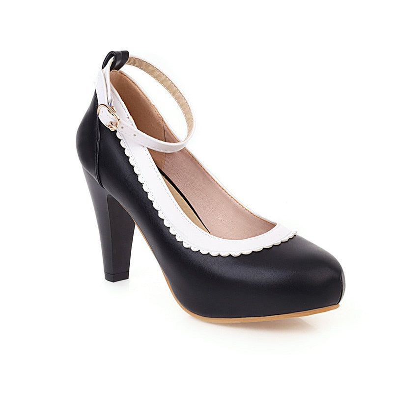 Ankle Strap Thick Heeled Shoes 