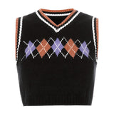 Argyle V-Neck Cropped Sweater Vest 